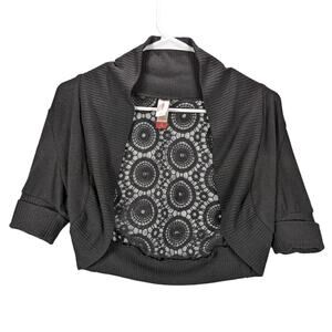 No Boundaries Sweater Womens Medium 7-9 Juniors Crop Short Sleeve Crochet Black